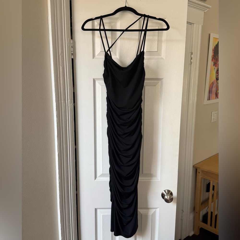Abercrombie & Fitch Black Ruched One-Shoulder Bodycon Dress